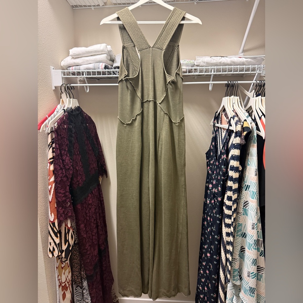 Anthropologie “Palmra Jumpauit” Green V-Neck Wide-Leg - Picture 4 of 4